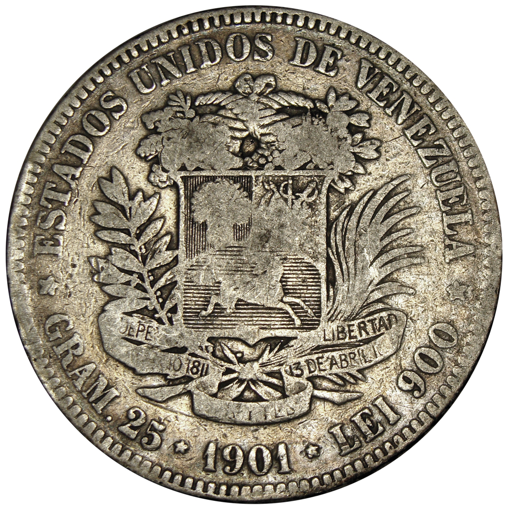 Fuerte Moneda de Plata 5 Bolívares 1901 - Numisfila