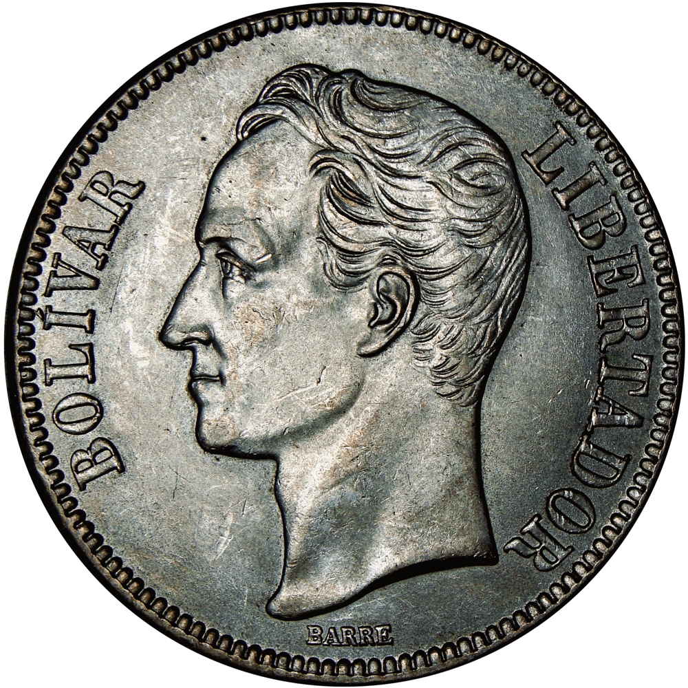 Bello Fuerte Moneda de Plata 5 Bolívares 1936 Fecha Ancha  - Numisfila