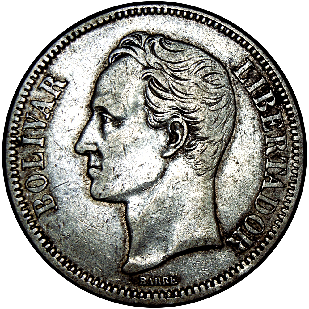 Moneda de Plata 5 Bolívares 1924 Alineado - Fuerte   - Numisfila