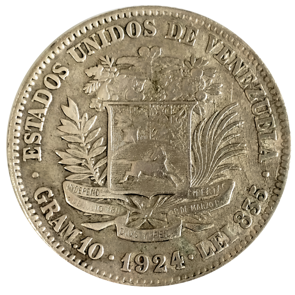 Moneda de Plata 2 Bolívares 1924 Fecha Ancha - Numisfila