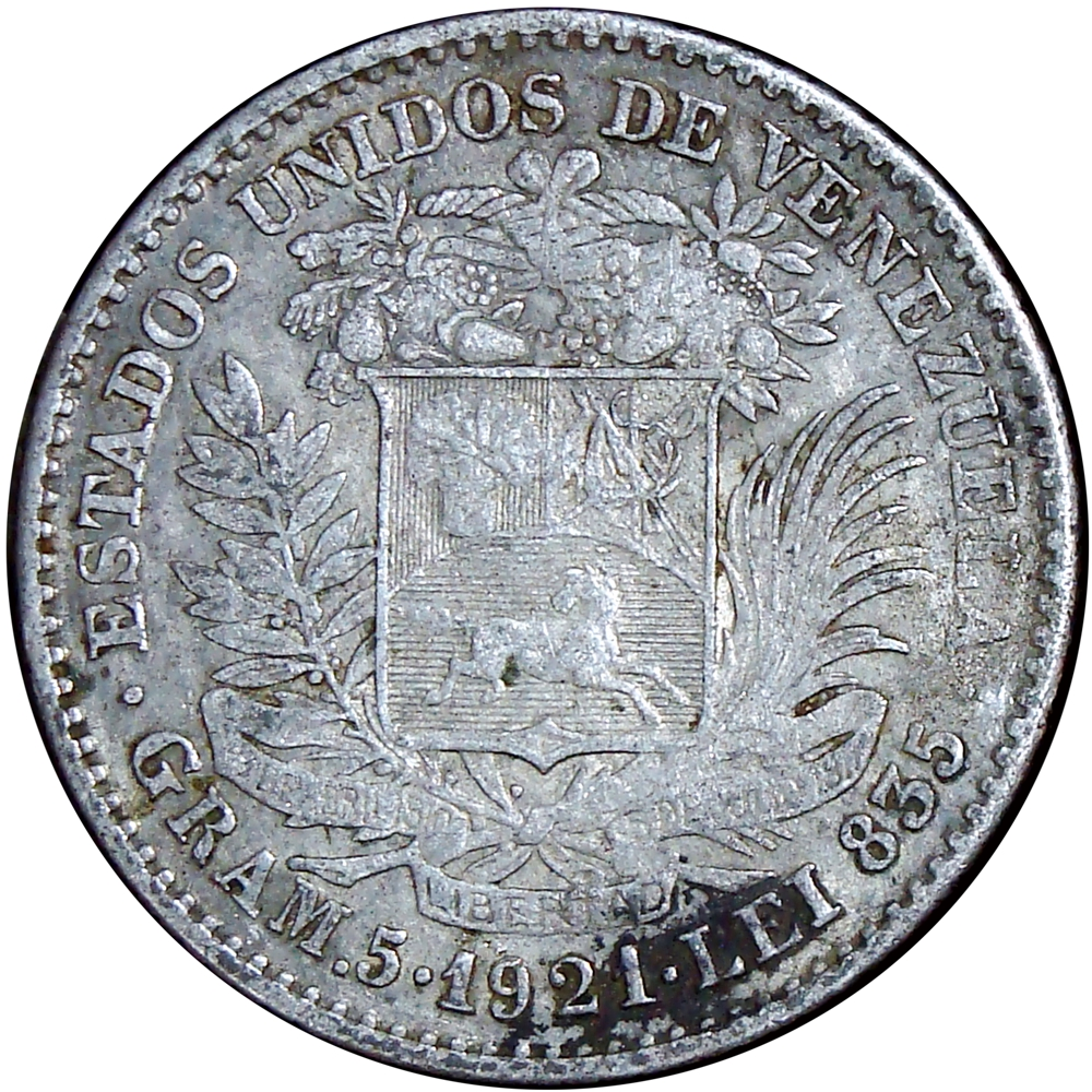 Moneda de Plata 1 Bolivar de 1921 - Numisfila