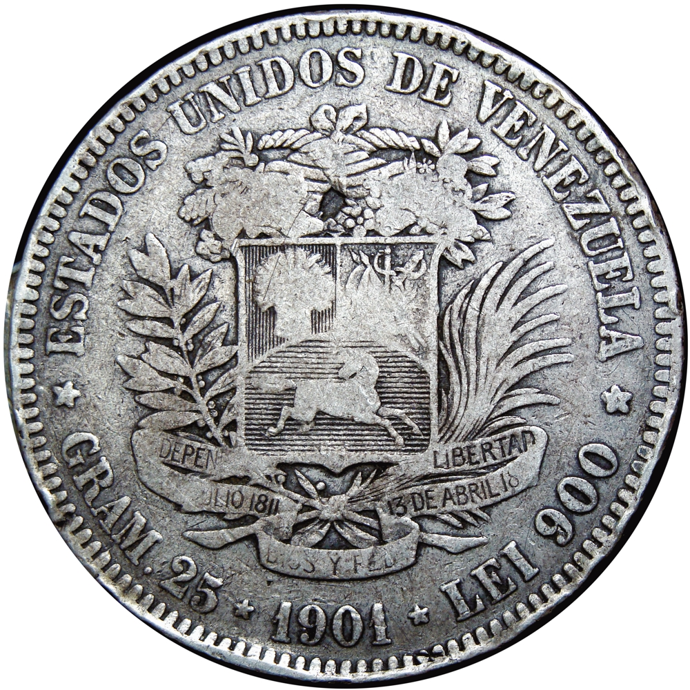 Fuerte Moneda de Plata 5 Bolívares 1901 - Numisfila