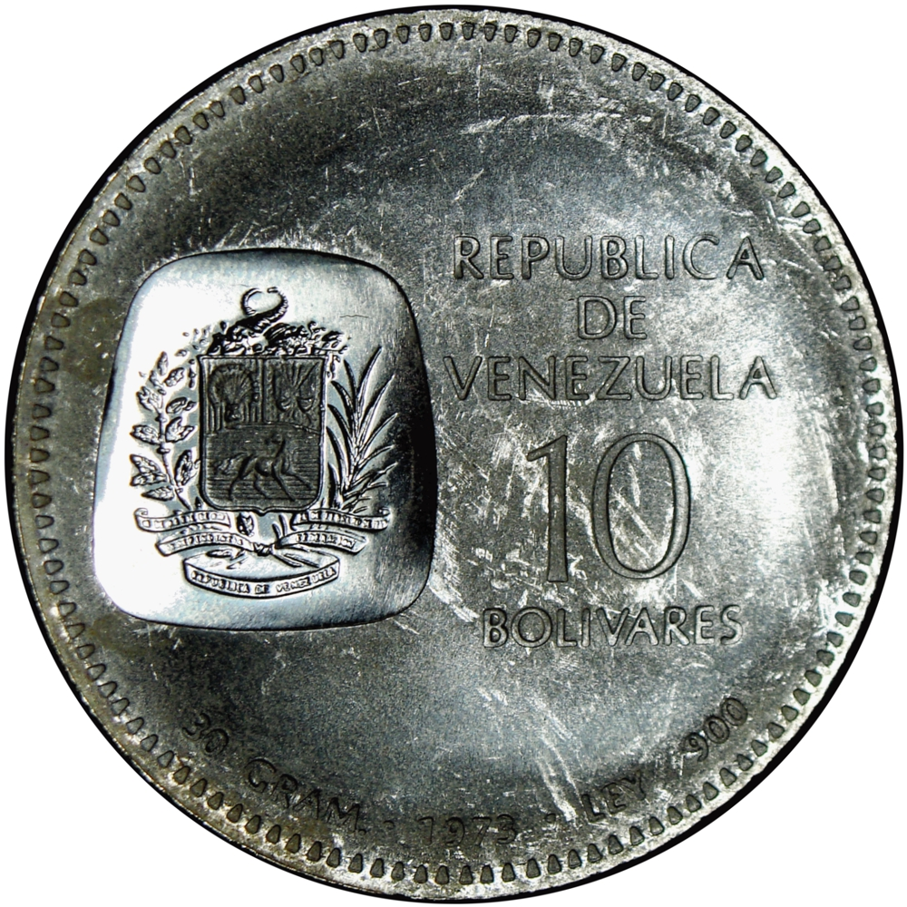 Doblón Moneda 10 Bolívares 1973 Canto Invertido - Numisfila