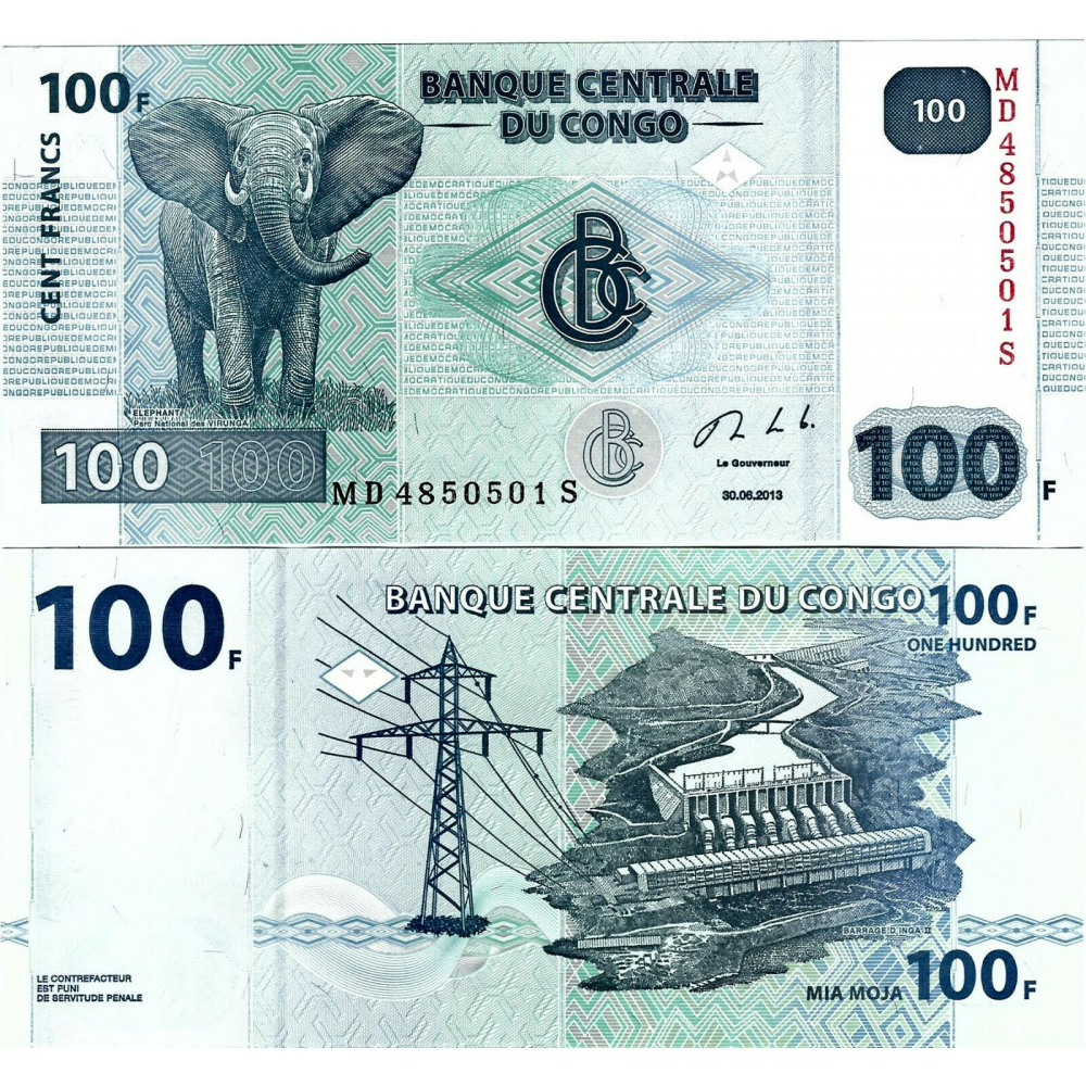 Billete República Democrática del Congo 100 Francs 2013 - Numisfila