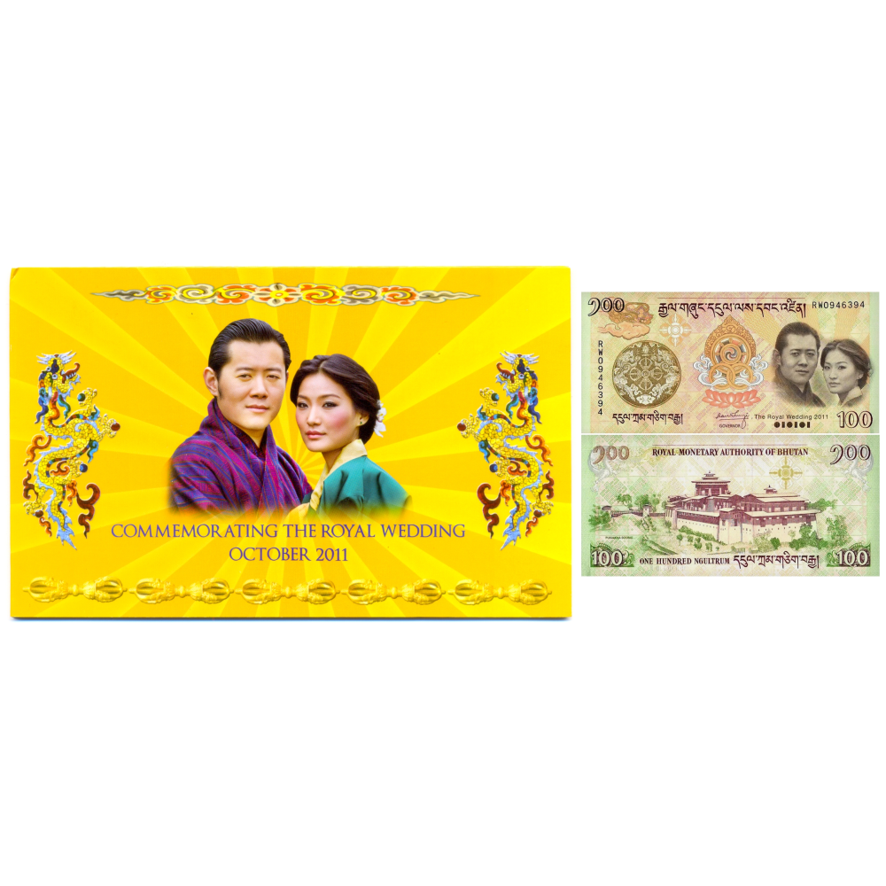 Billete Conmemorativo Bhutan 100 Ngultrum 2011 Estuche Presentación - Boda Real - Numisfila