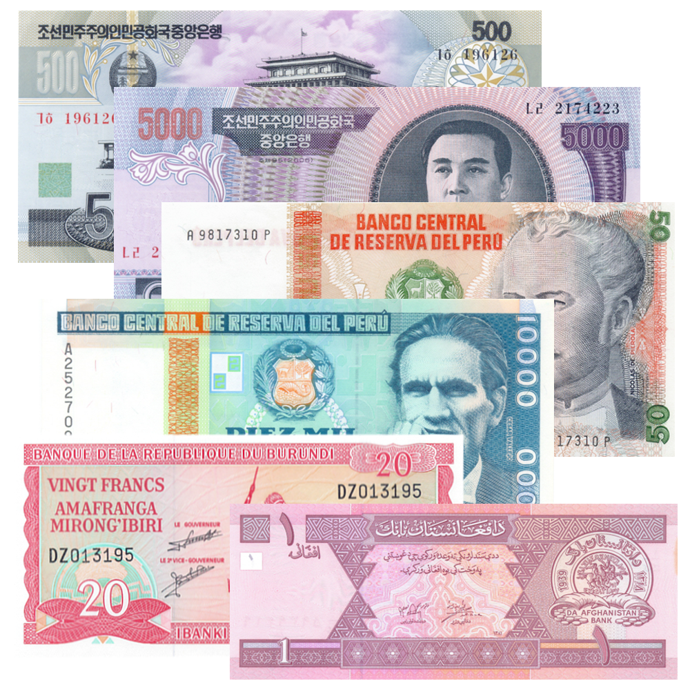 Set De 6 Billetes Mundiales Diferentes Tipo B