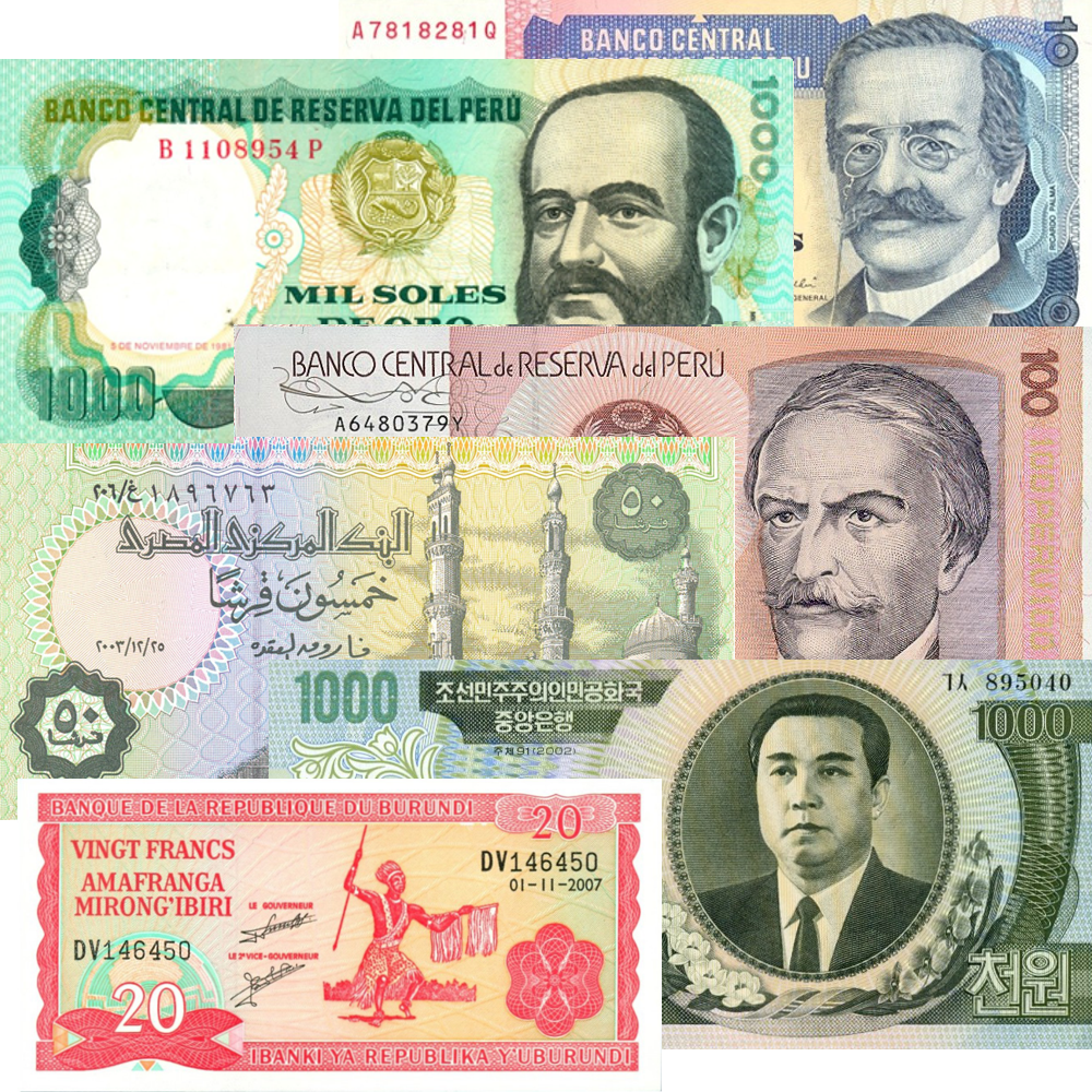 Set de 6 Billetes Mundiales Diferentes Tipo C - Numisfila