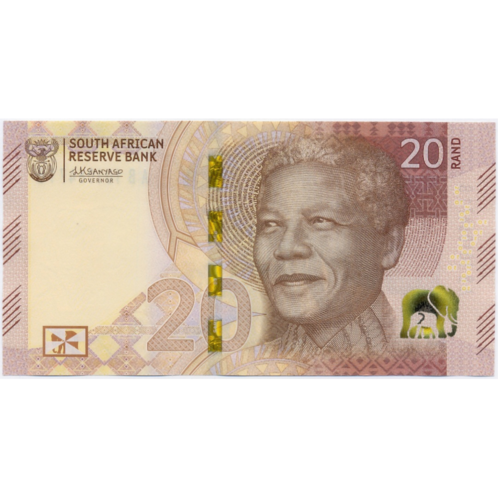 Billete Sudafrica 20 Rand 2023 Nelson Mandela y Elefantes  - Numisfila