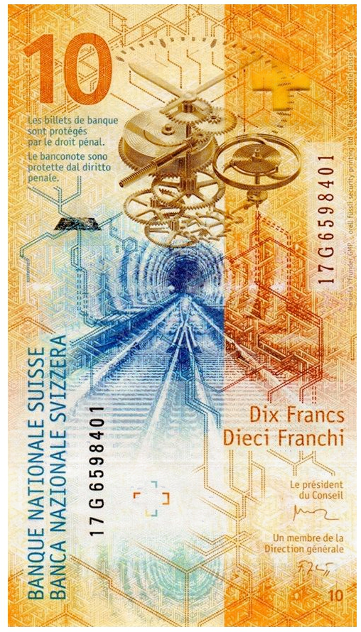 Billete Hibrido Suiza 10 Francs 2016-2017   - Numisfila