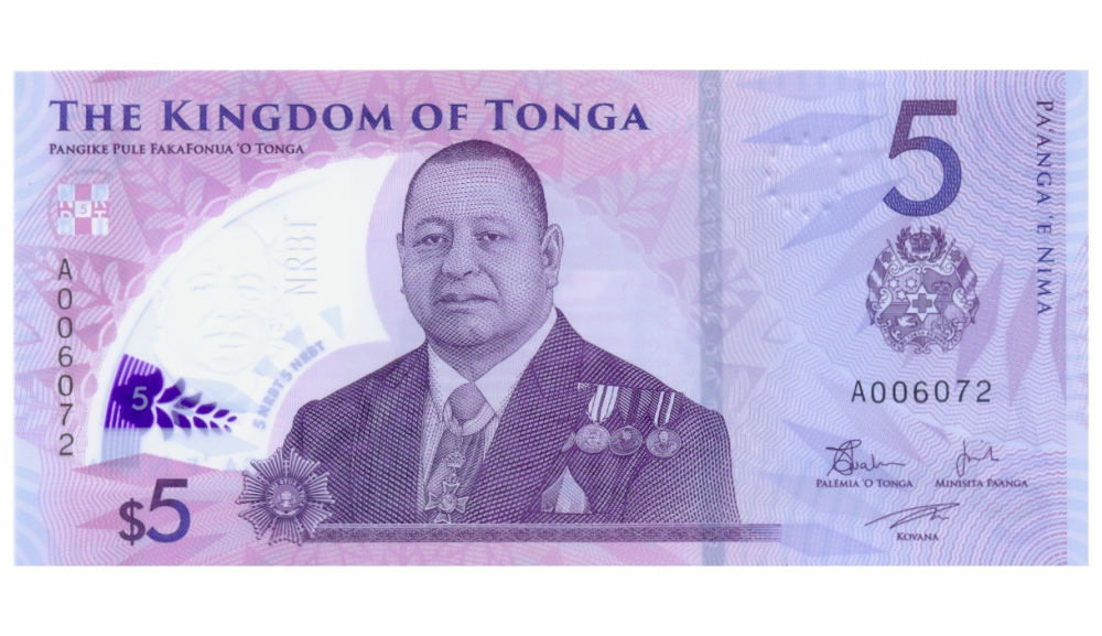 Billete Plástico Tonga 5  Pa´anga 2023 - Numisfila