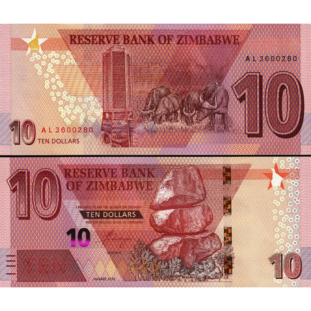 Billete Híbrido Zimbabwe 10 Dólares 2020 - Numisfila