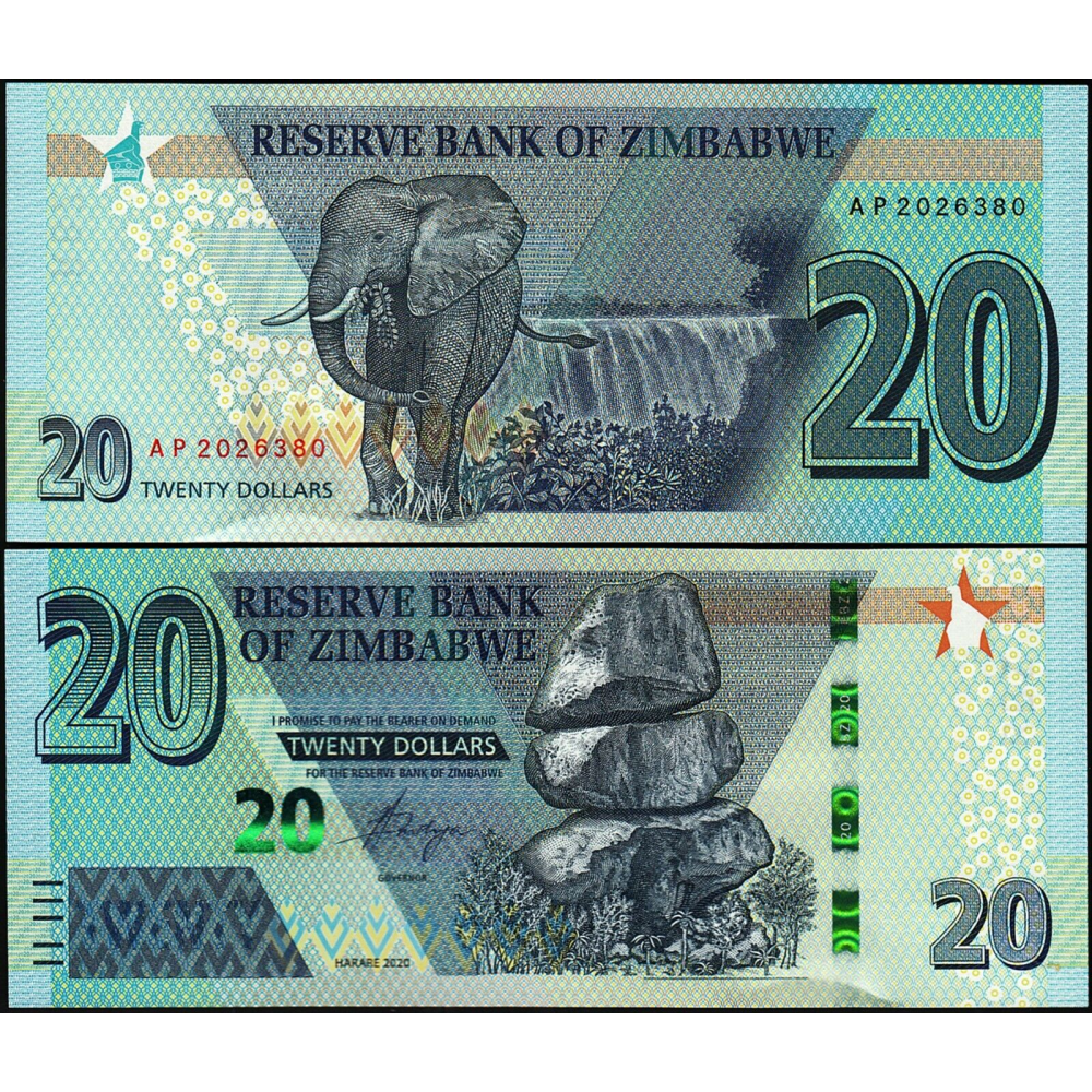 Billete Híbrido Zimbabwe 20 Dólares 2020 - Numisfila